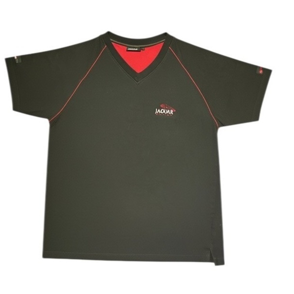 Jaguar Racing Mens Tee Shirt Size Large Black Red V-Neck Raglan Performance Logo - Picture 2 of 15
